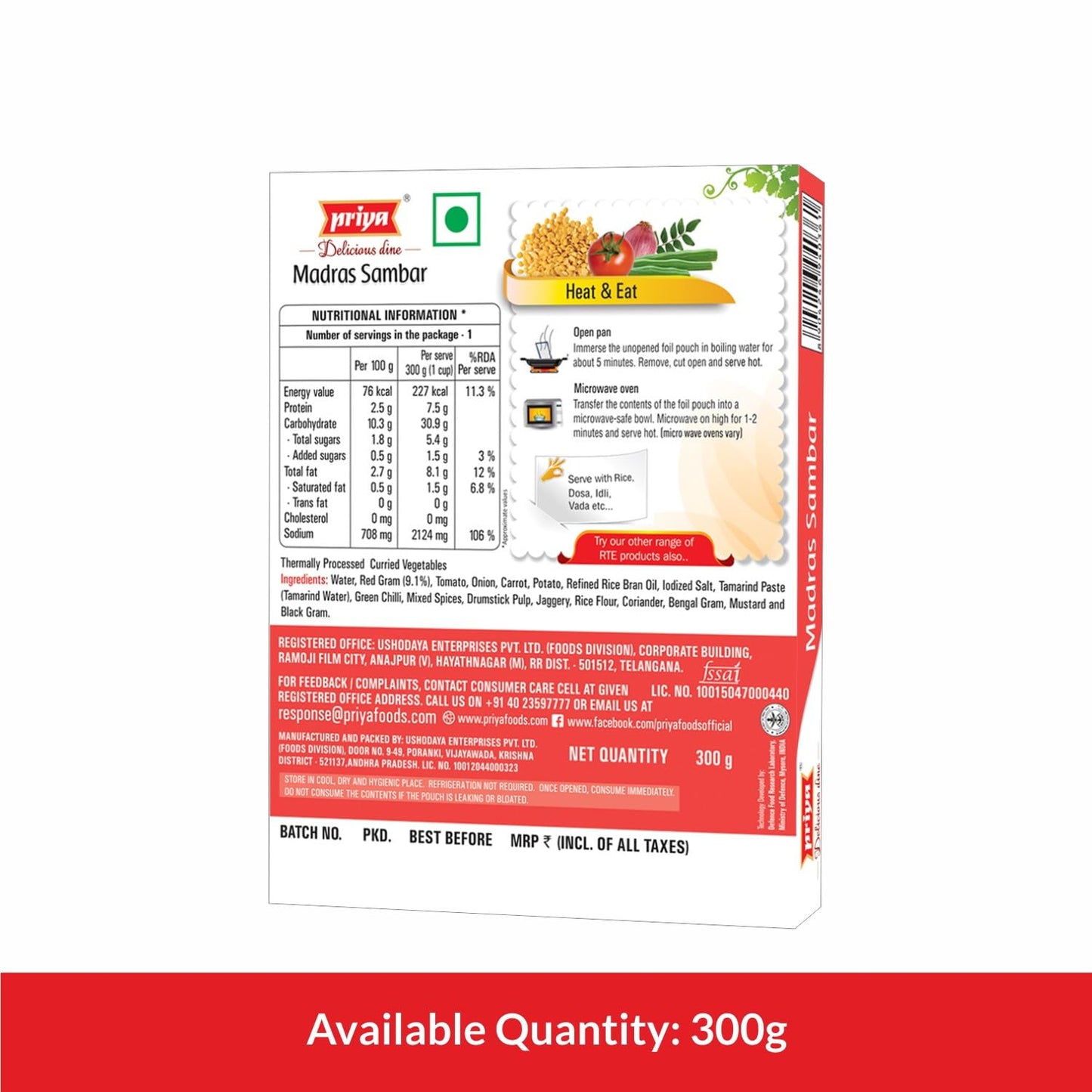 Priya Ready To Eat Madras Sambar - 300 (pack of 2)