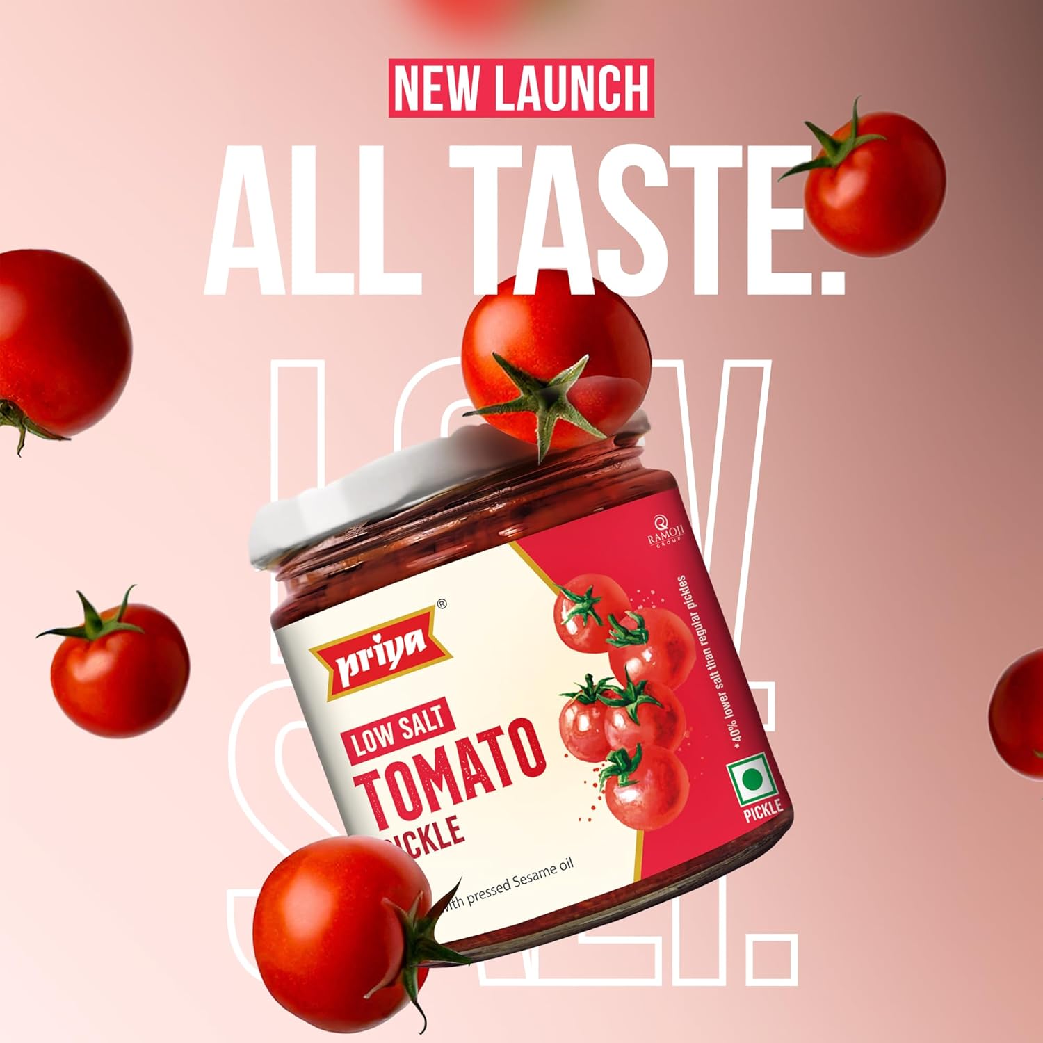 Priya Low Salt Tomato Pickle - 210 gms - Veeha Foods