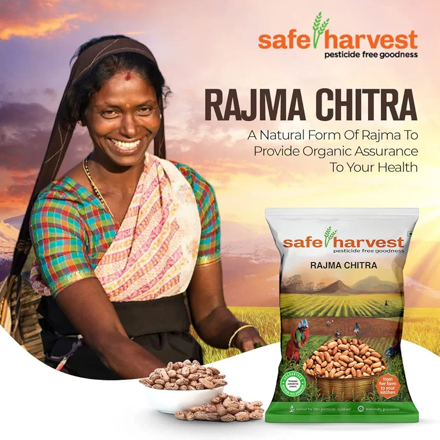 Safe Harvest Pesticide-Free Rajma Chitra | Vegan | Gluten Free - 500 Gm