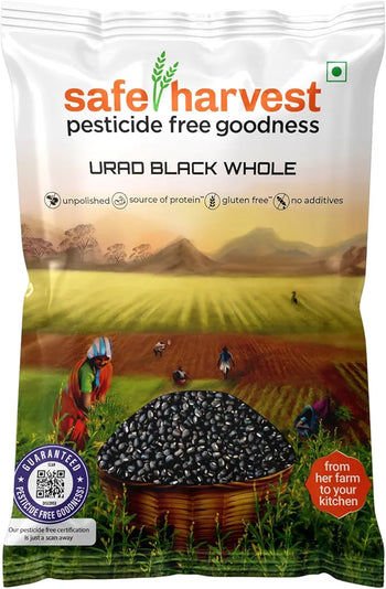 Safe Harvest Pesticide-Free Urad Black Whole Dal | Natural & Delicious - 1kg