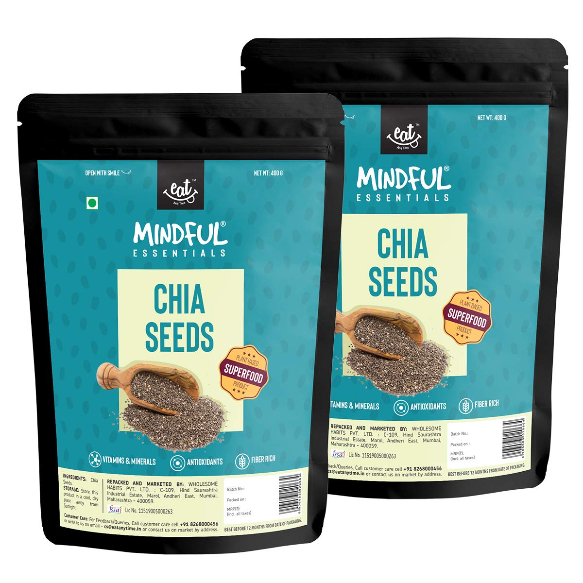 Eat Any time Mindful Chia Seeds Omega - 400 (Pack of 2 )