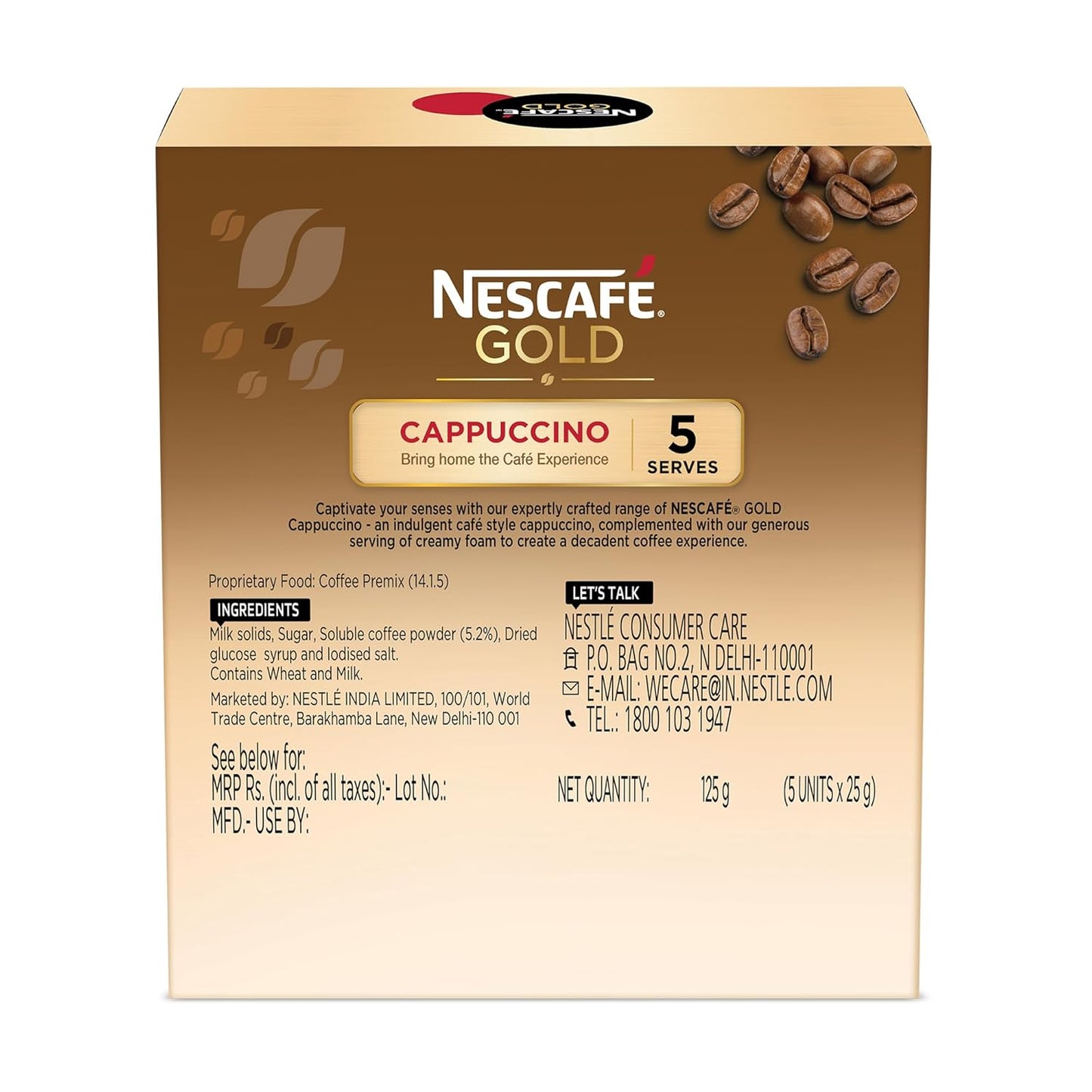 Nescafe Gold Cappuccino Instant Coffee Powder - 125 gms (pack of 2)