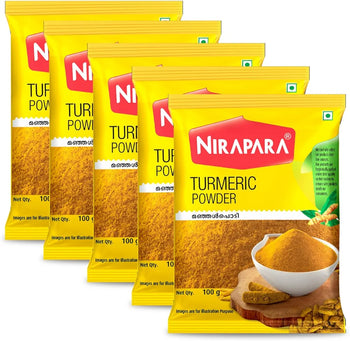 Nirapara Turmeric Powder for Incredible Taste and Flavour| Perfectly Grounded for Rich Texture & Aroma| No Added Flavours & Colours| Hygienically Packed| 100g x 5 | 500 gms