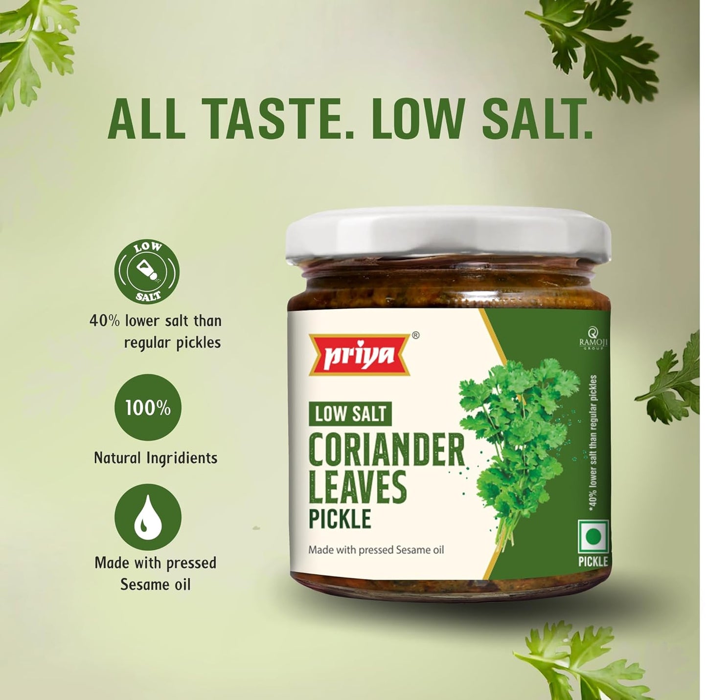 Priya Low Salt Coriander Pickle - 210 gms