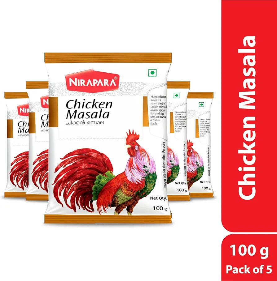 Nirapara Chicken Masala for Incredible Taste and Flavour| Perfectly Blended for Rich Texture & Aroma| Ready to Cook Masala| No Artificial Flavours & Colours| Hygienically Packed| 100g x 5| 500 gms