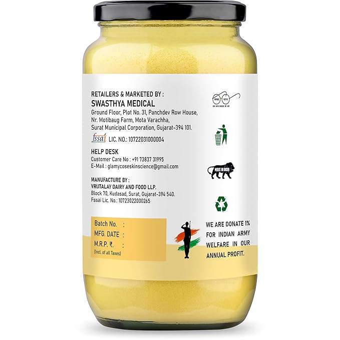 Glamycose Pure Cow Ghee - Premium A2 Gir Cow Cultured Ghee - 1 L (Pack of 2)