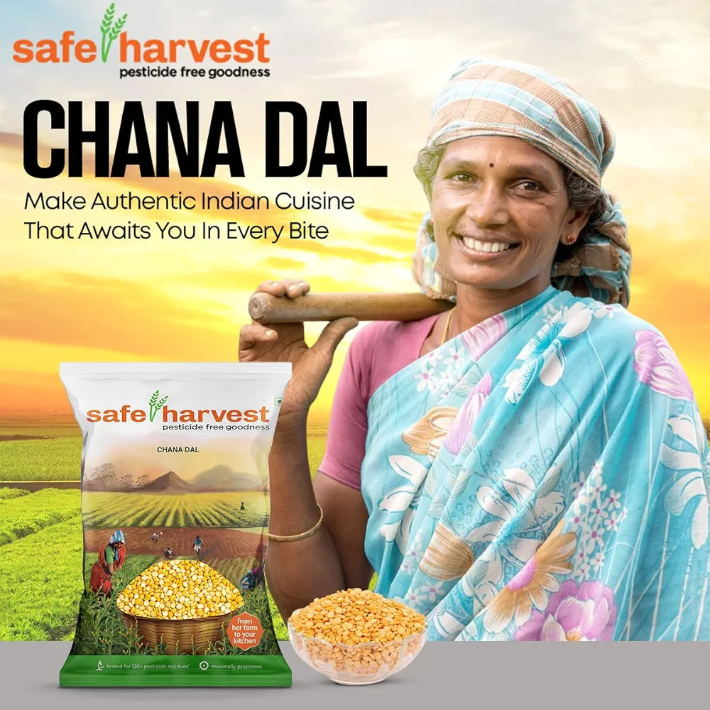 Safe Harvest Pesticide-Free Unpolished Chana Dal | Natural | No Artificial Flavours - 1kg