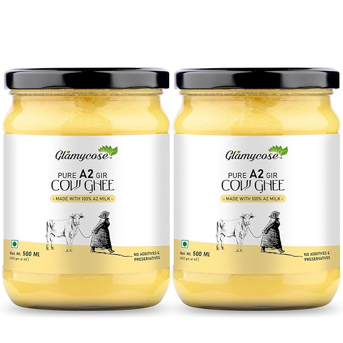 Glamycose Pure Cow Ghee - Premium A2 Gir Cow Cultured Ghee - 500 ml (Pack of 2)