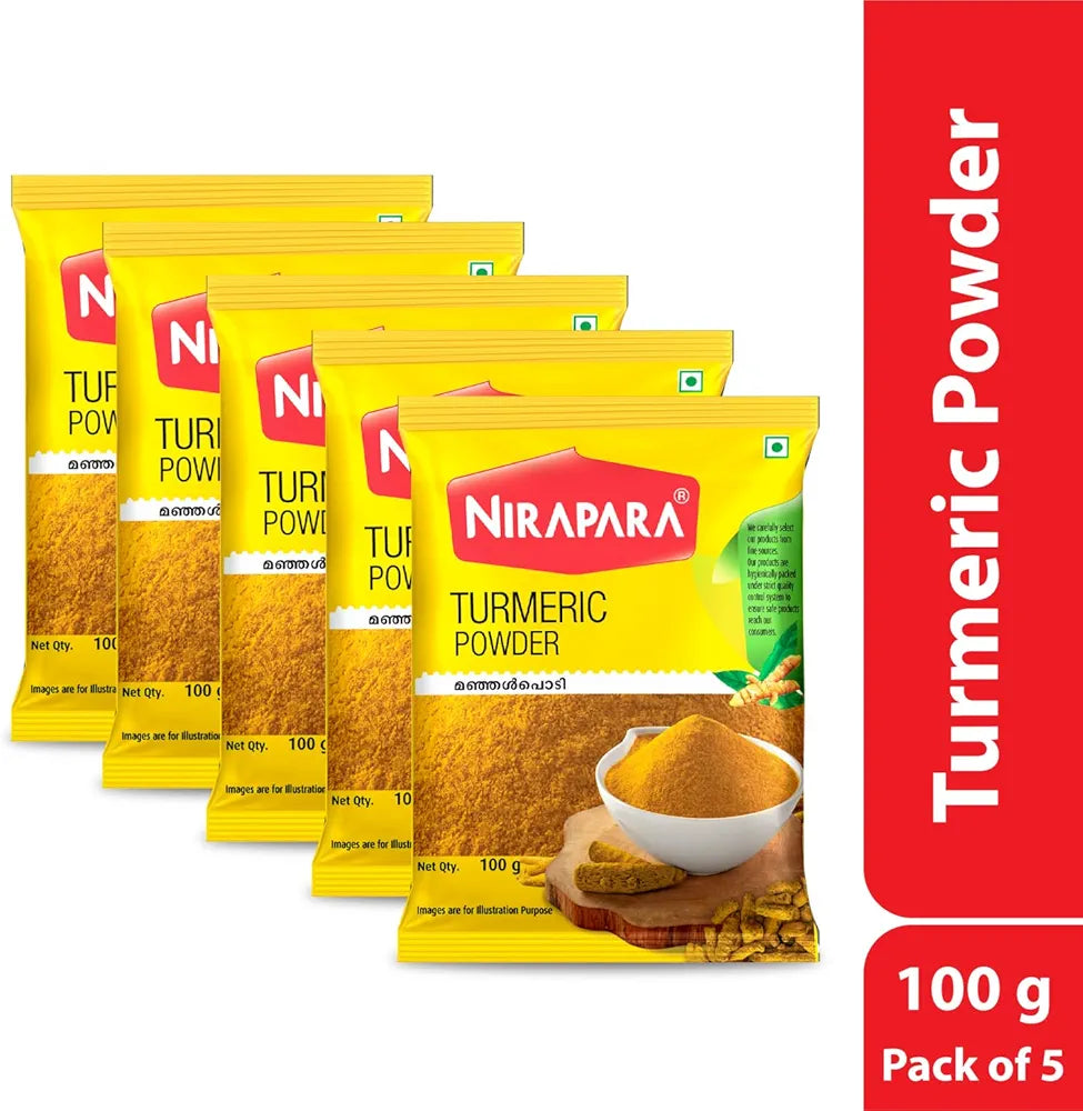 Nirapara Turmeric Powder for Incredible Taste and Flavour| Perfectly Grounded for Rich Texture & Aroma| No Added Flavours & Colours| Hygienically Packed| 100g x 5 | 500 gms