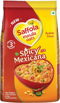 Saffola Masala Oats Spicy Mexican, Spicy Flavoured Rolled Oats with High Fibre, Yummy Anytime Snack, 400g