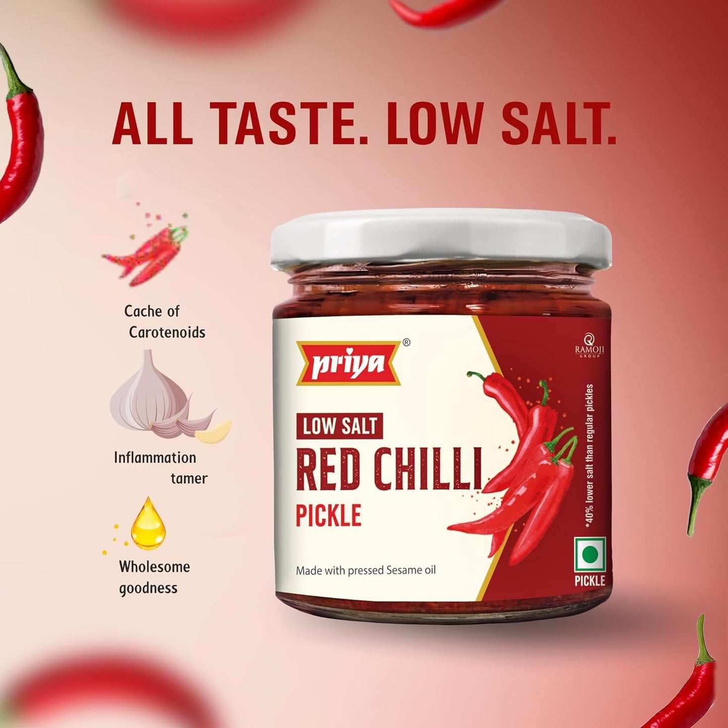 Priya Low Salt Red Chilli Pickle - 210 gms