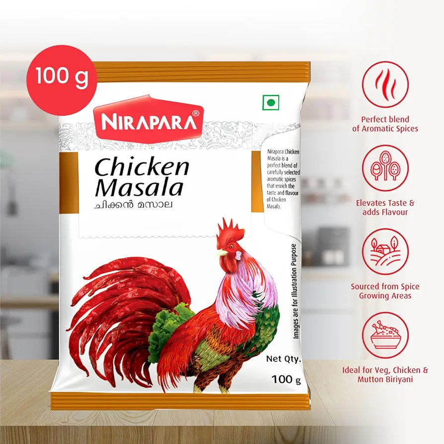 Nirapara Chicken Masala for Incredible Taste and Flavour| Perfectly Blended for Rich Texture & Aroma| Ready to Cook Masala| No Artificial Flavours & Colours| Hygienically Packed| 100g x 5| 500 gms