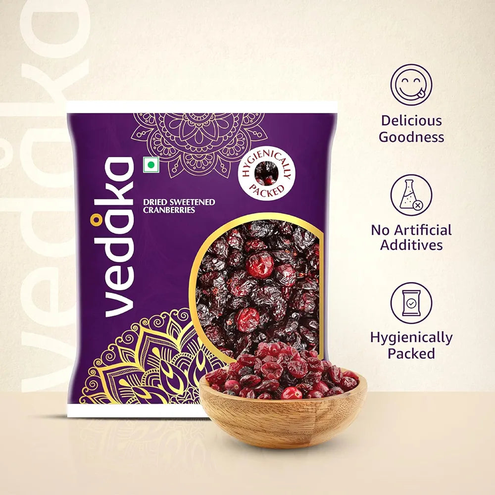 Amazon Brand - Vedaka Dried Sweetened Cranberries | 500 Gram | Whole | Tasty Snack For Kids & Adults | Quality Berries