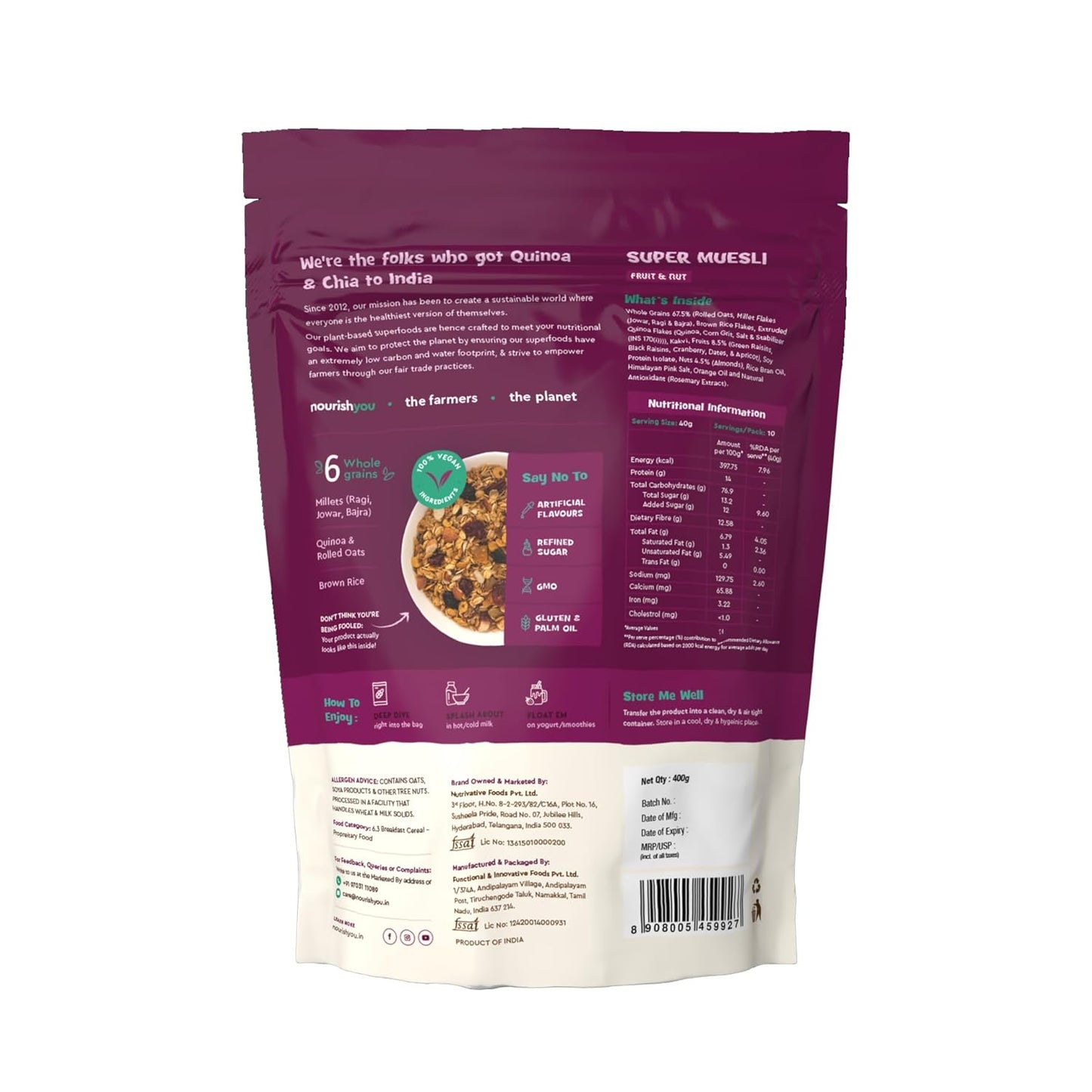 Nourish You Super Muesli Fruit & Nut Muesli - 400 gms