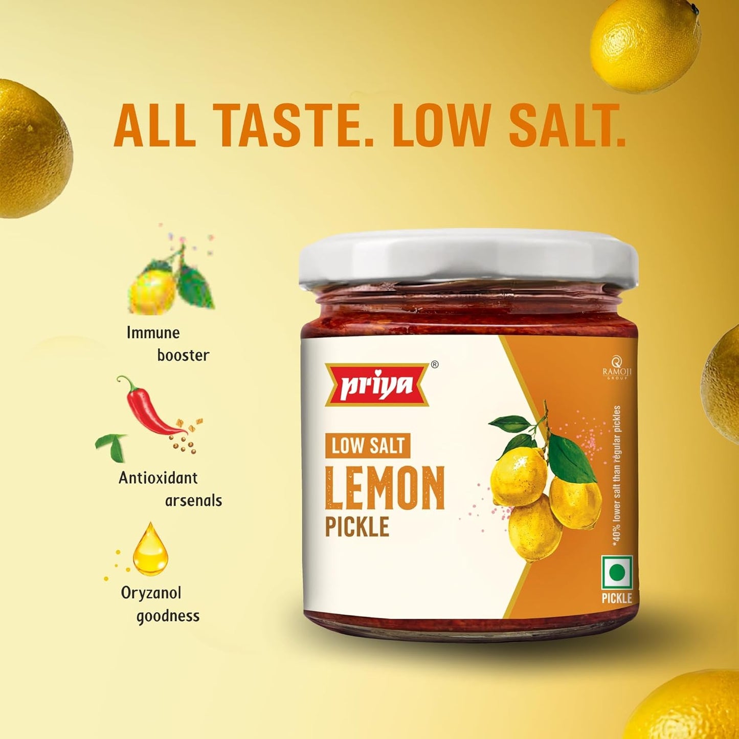 Priya Low Salt Lemon Pickle - 210 gms