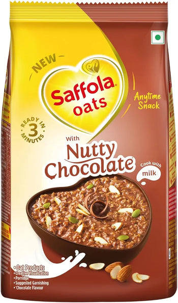 Saffola Oats with Nutty Chocolate, Chocolate Flavoured Oats with High Fibre, Anytime Snack, 400g