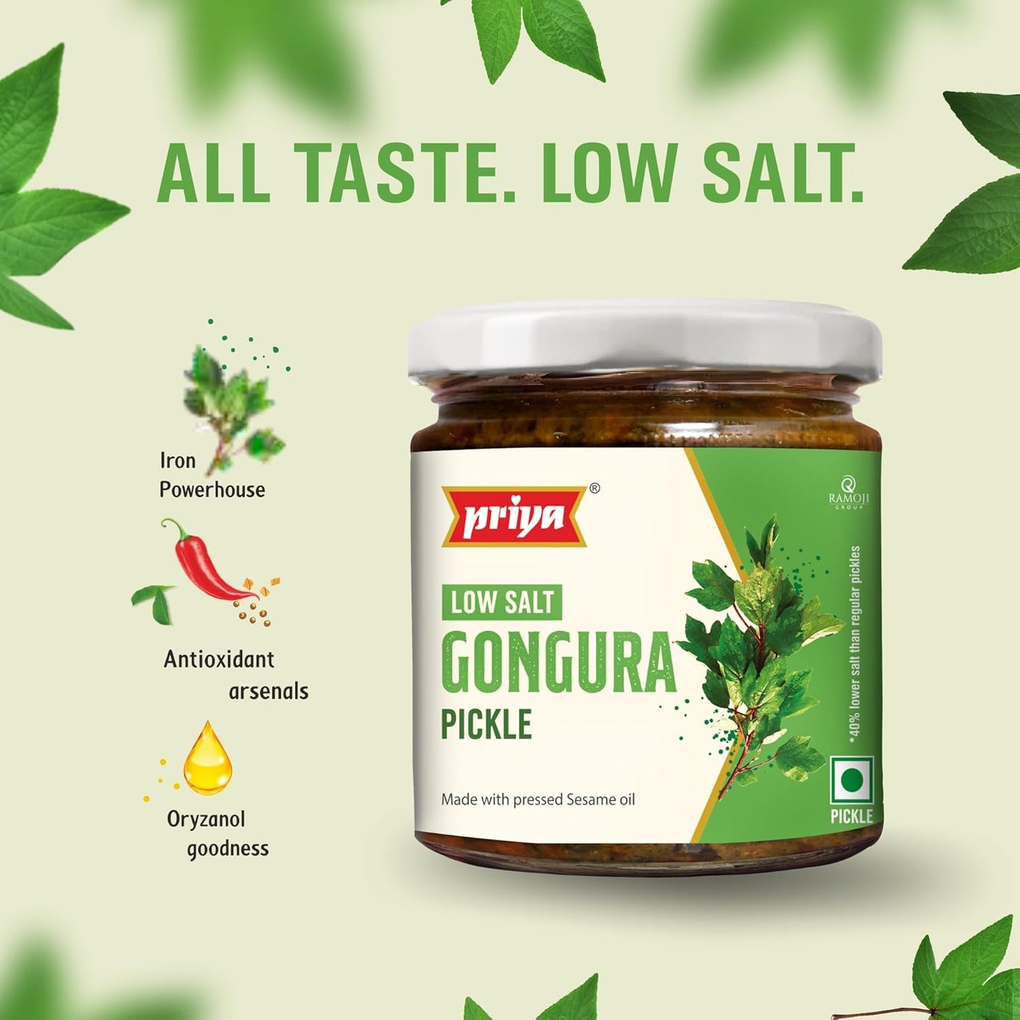 Priya Low Salt Gongura Pickle - 210 gms