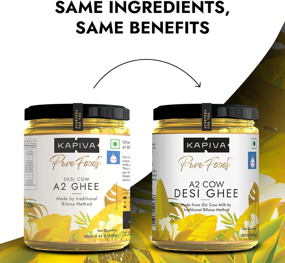 Kapiva A2 Desi Cow Ghee 500Ml | Bilona Method, Curd-Churned | Pure, Natural, Healthy | Grass-Fed Cultured Ghee - Super Saver Pack Of 2