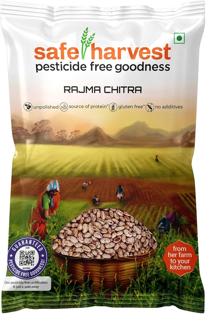 Safe Harvest Pesticide-Free Rajma Chitra | Vegan | Gluten Free - 500 Gm