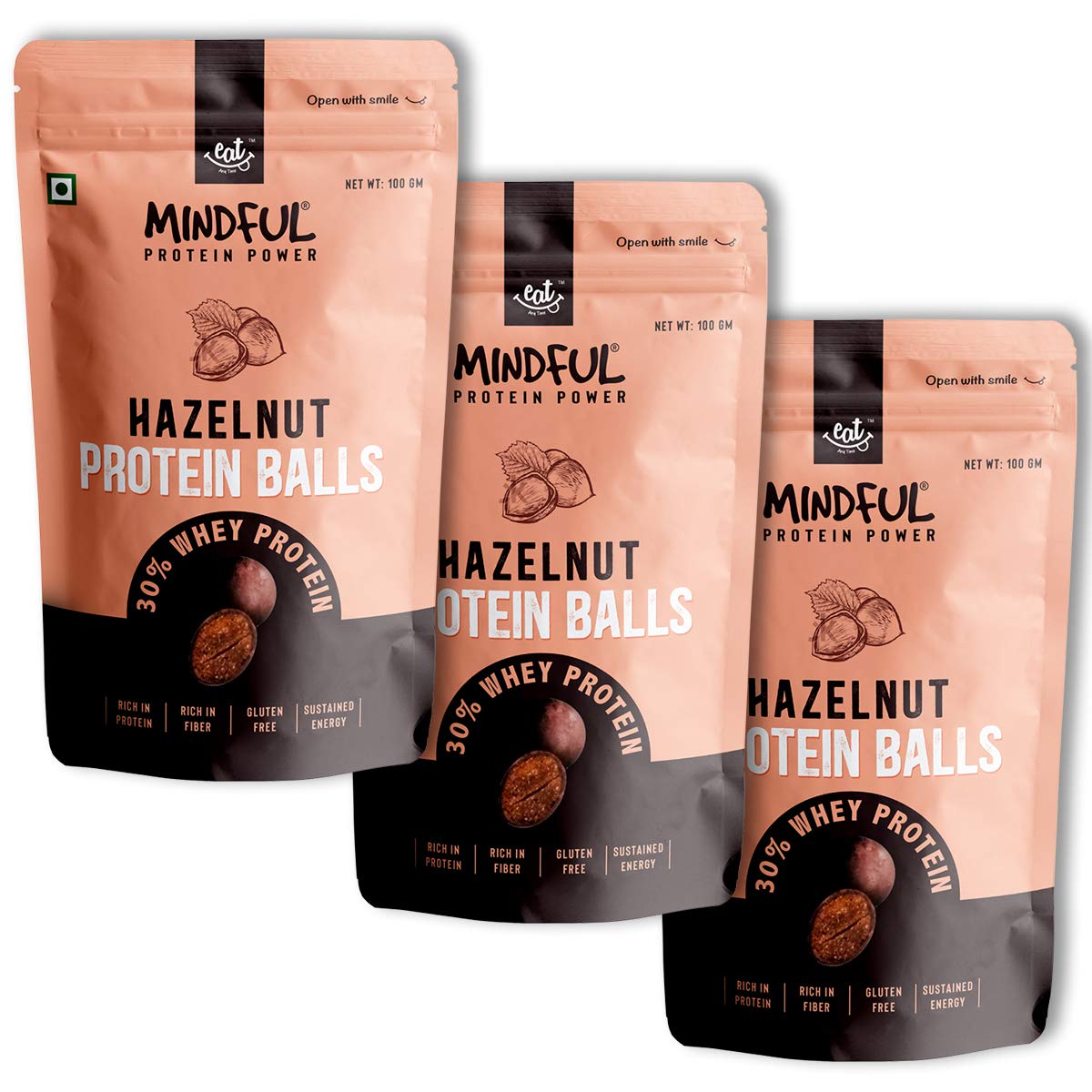 Eat Anytime Mindful Hazelnut Protein Energy Balls - 300 gms (pack of 3)