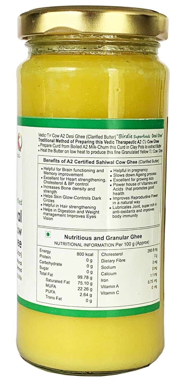 Birdie Superfoods Pure Natural A2 Milk Desi Sahiwal Cow Ghee - 250 ml