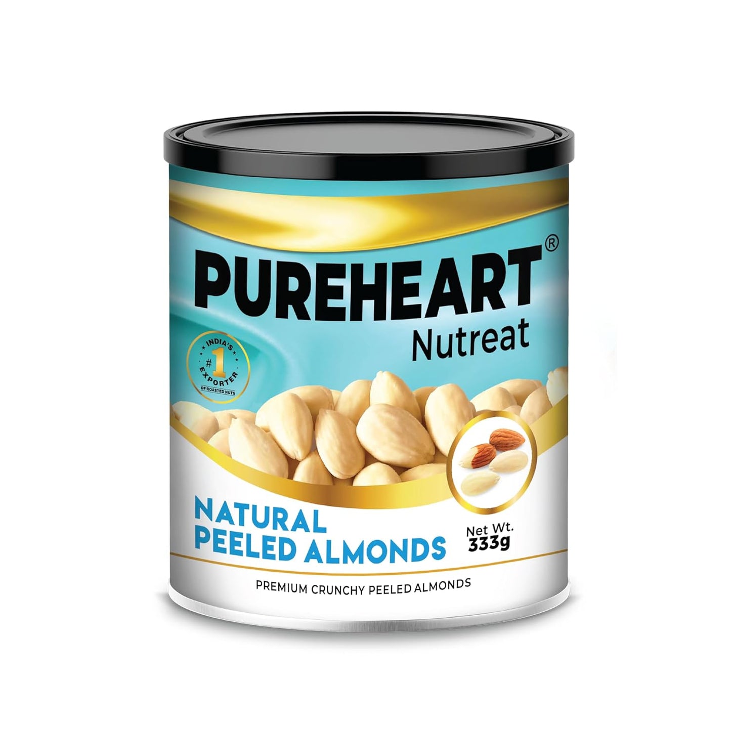 Pureheart Nutreat Natural Peeled Almonds, Premium California Whole Blanched Almond Nuts Without Skin/Dry Fruit, Crunchy Dried Badam