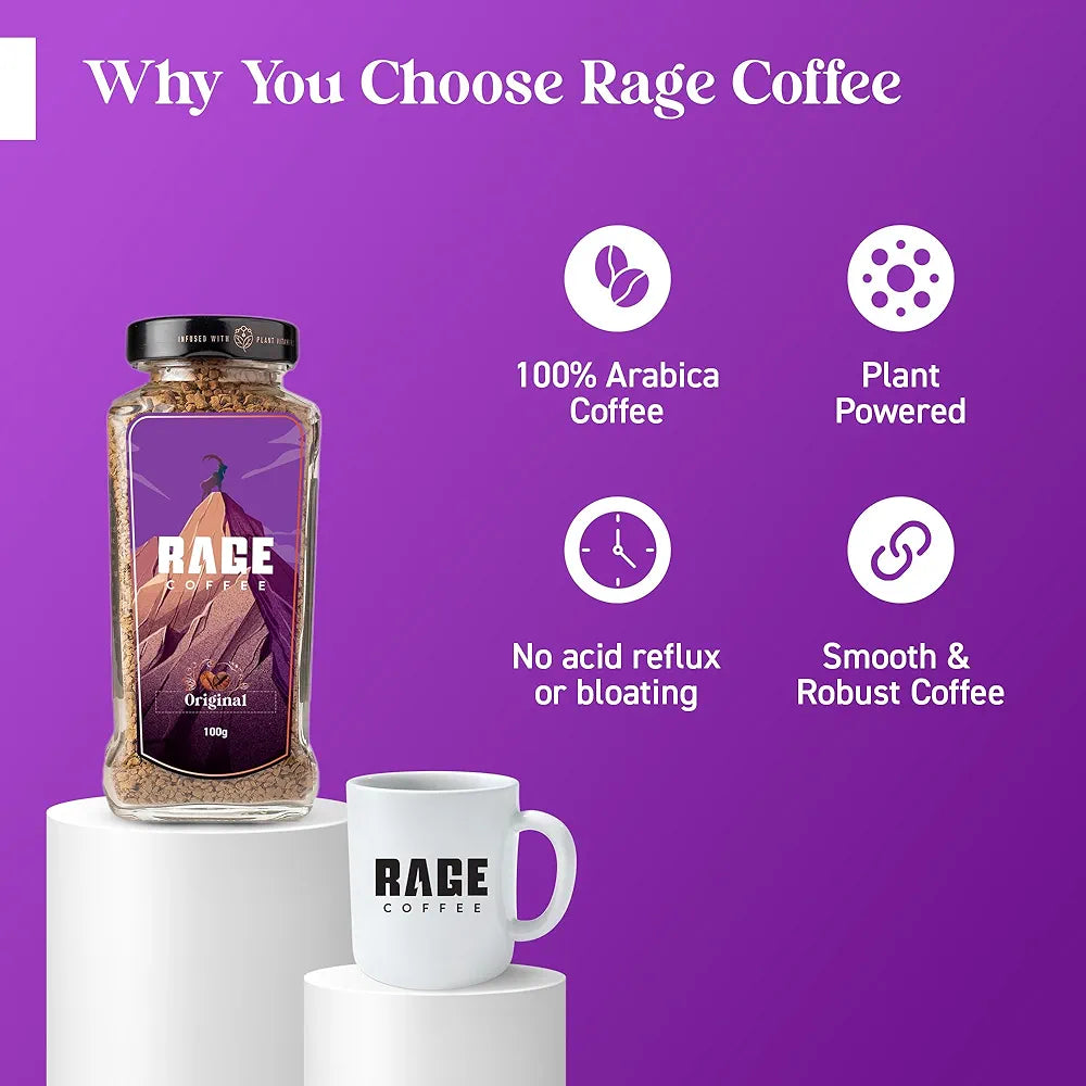 Rage Coffee Original Coffee Blend 100% Pure Arabica Beans | Instant Coffee for Smooth Aroma & taste, Hot and cold coffee) 