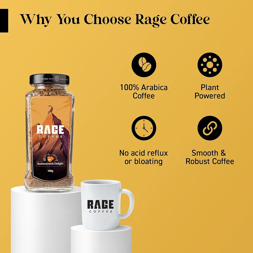 Rage Coffee Butterscotch Delight Flavour - Premium Arabica Instant Coffee   