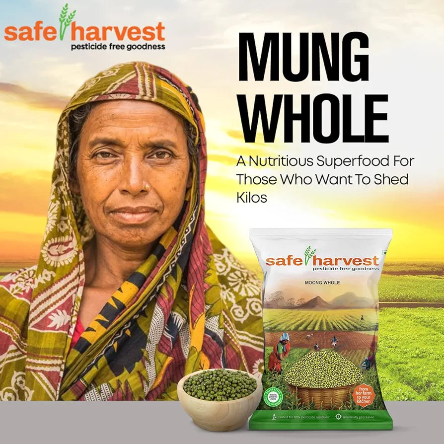 Safe Harvest Pesticide-Free Goodness Mung Green Whole Dal | Vegan | Gluten Free - 1kg