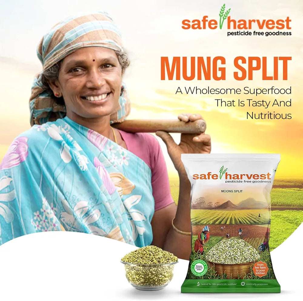 Safe Harvest Pesticide-Free Mung Split | Pure & Natural | Vegan | Gluten Free - 500 grams