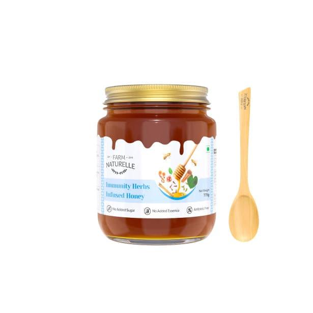 Immunity Herbs Infused Honey | 100% Pure Honey | Wooden Spoon| Raw, Natural, Unprocessed & Unheated Honey | Lab Tested Honey in Glass Bottle.