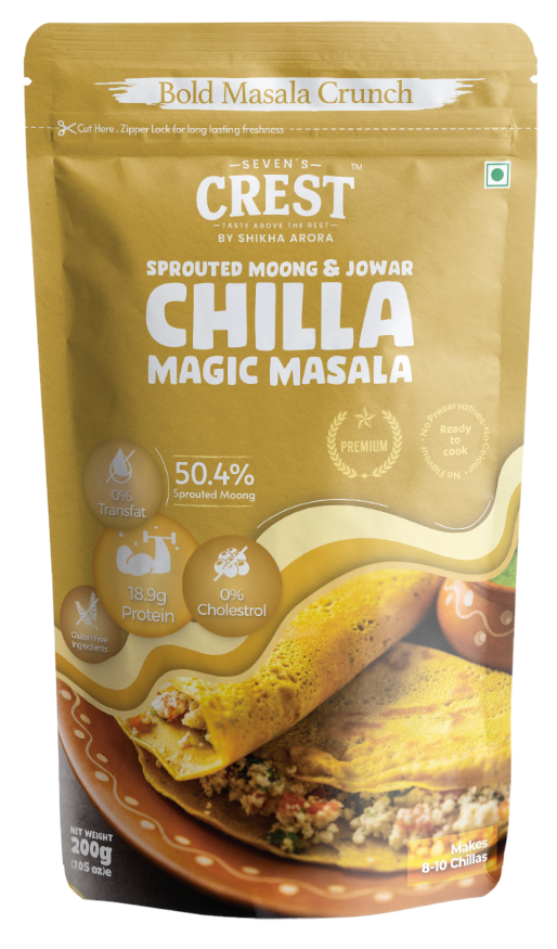 Seven's Crest Sprouted Moong & Jowar Chilla Magic Masala, High in Protein, Gluten Free Ingredients, Pack of 2 (200g each)