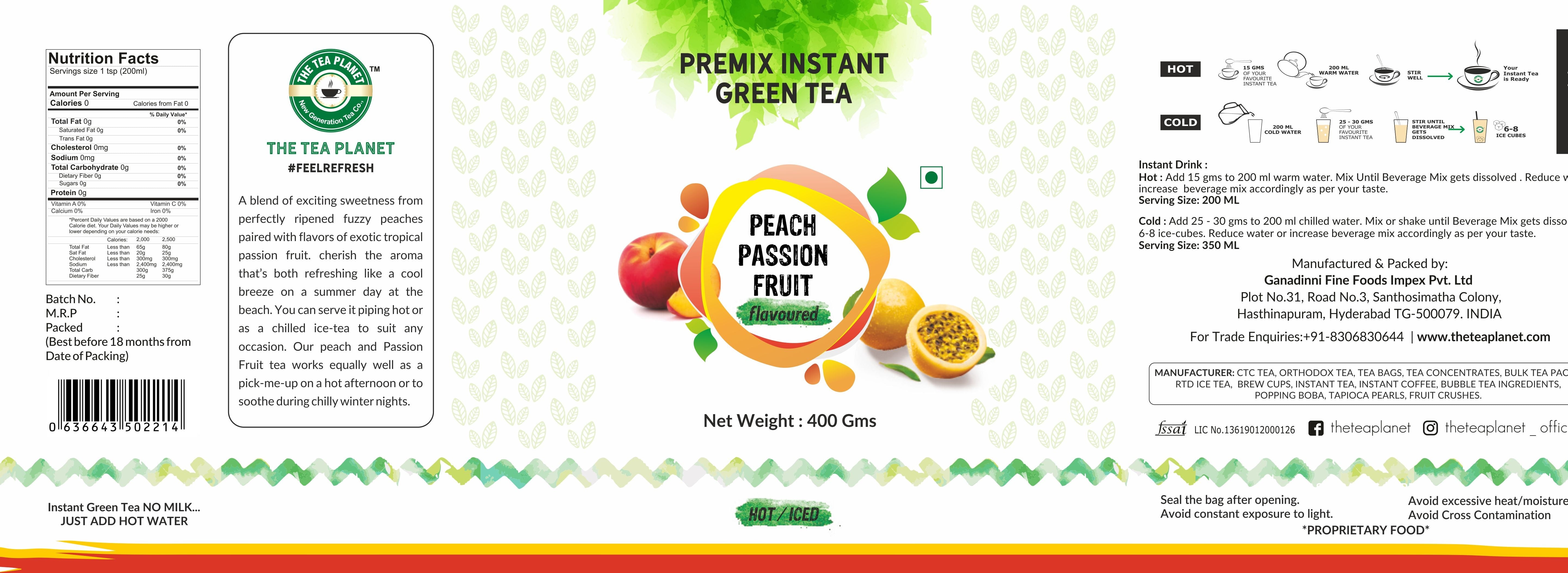 Peach & Passion Fruit Flavored Instant Green Tea