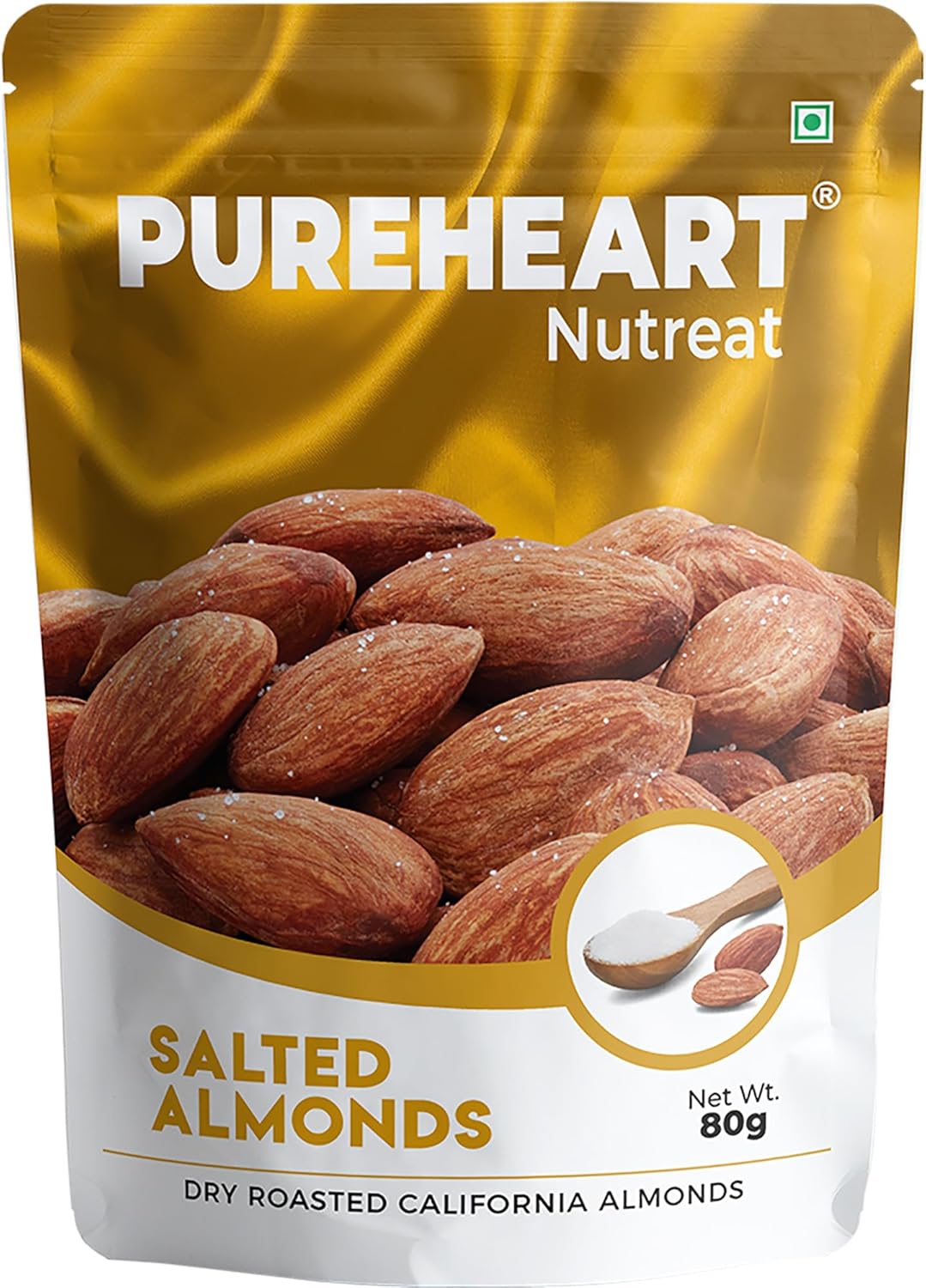 Pureheart Dry Roasted Nutreat Salted Almonds  Natural Premium California Almond Nuts/Dry Fruit, Crunchy & Delicious Almonds - Resealable Pouch