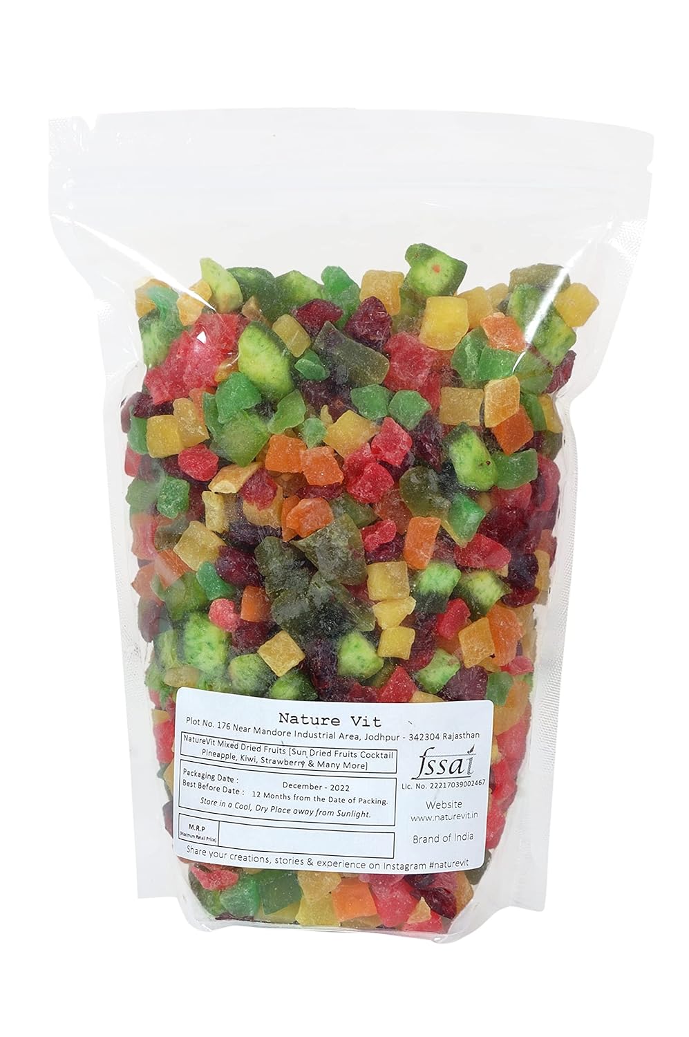 NatureVit Mixed Dried Fruits | Sun Dried Fruits Cocktail | Pineapple, Kiwi, Strawberry & Many More