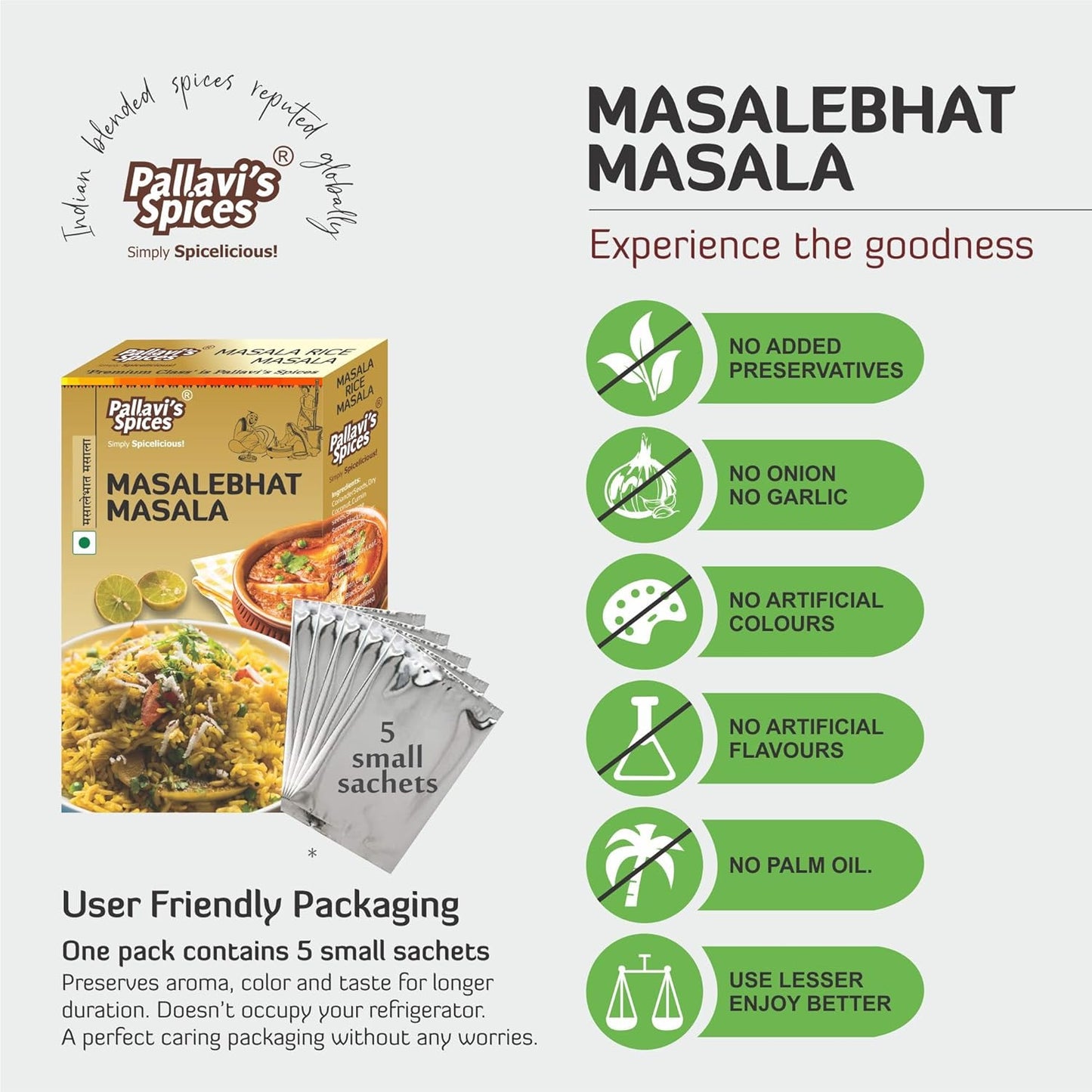 Pallavi's Spices Masalebhat Masala - 50 gms (pack of 4)