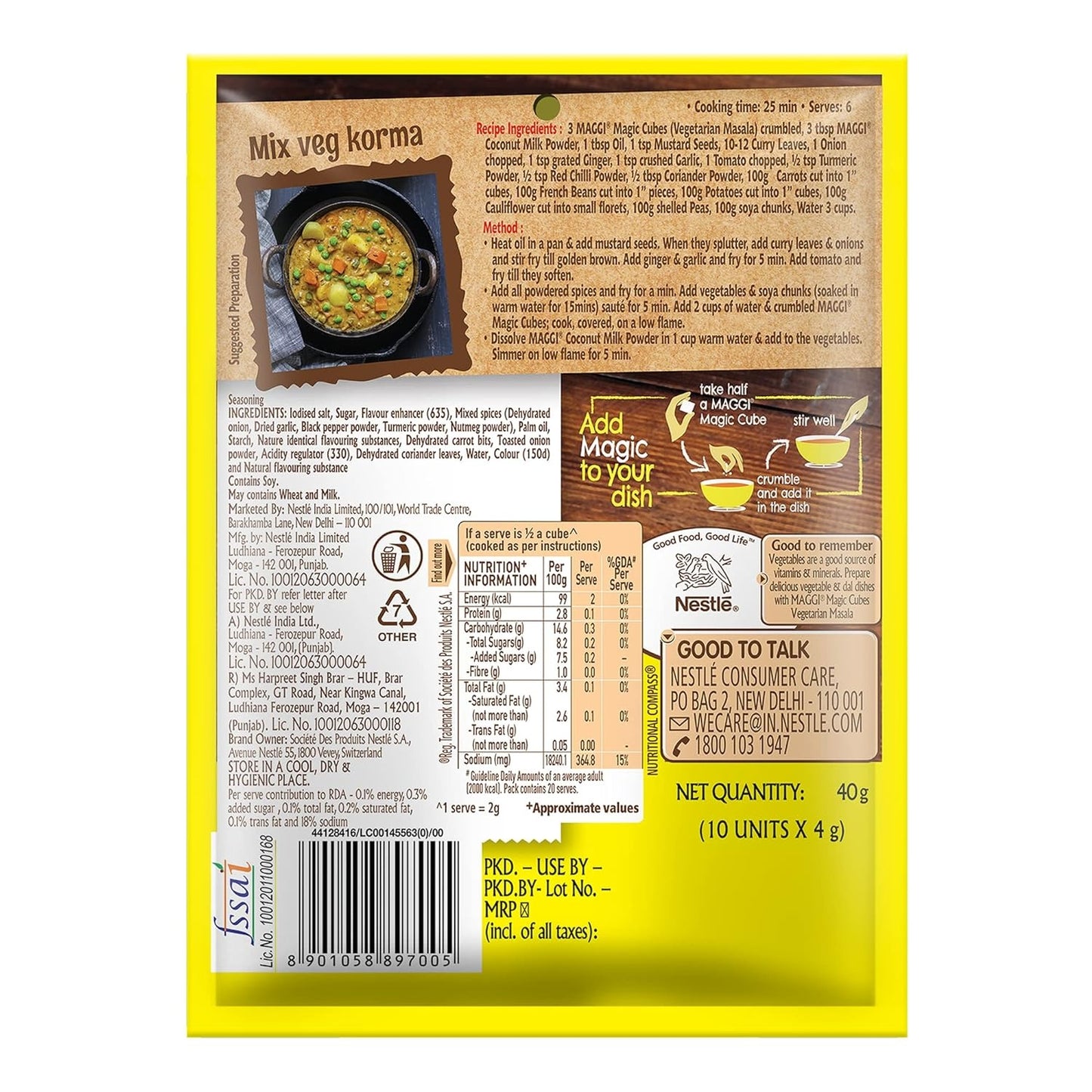 Maggi Nestle Magic Cubes Vegetarian Masala - 40 gms(10 cubes)