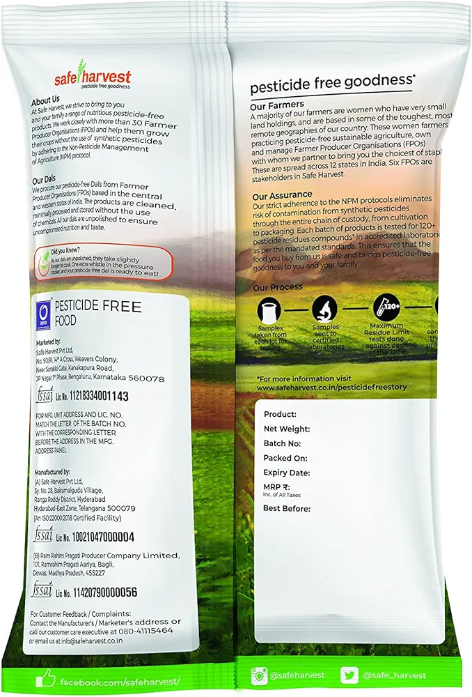 Safe Harvest Pesticide-Free Mung Split | Pure & Natural | Vegan | Gluten Free - 500 grams