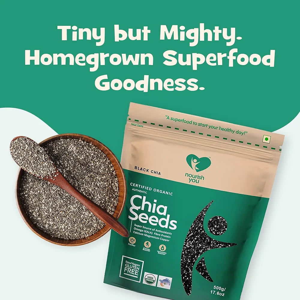 Nourish You Chia Seeds 250g - 100% Clean Chia Seeds for Eating | Certified Organic | Seeds for Weight Management | Rich in Calcium, Protein & Fiber, Omega 3 and Antioxidant | Healthy Snacks