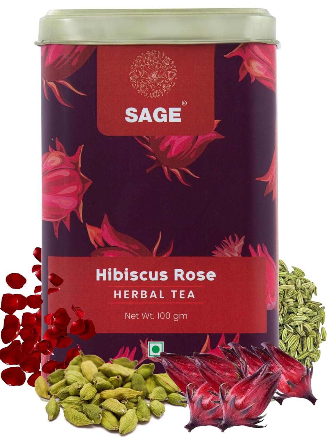 Sage Premium Hibiscus Rose Herbal Tea (Loose Leaf) - 100 gms