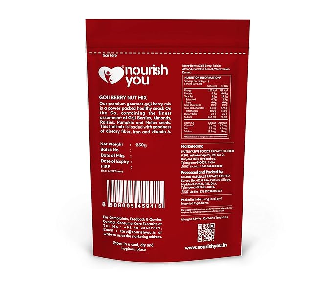 Nourish You Goji Berry Nut Mix 5 Superfoods in 1 Trail Mix - 250 gms