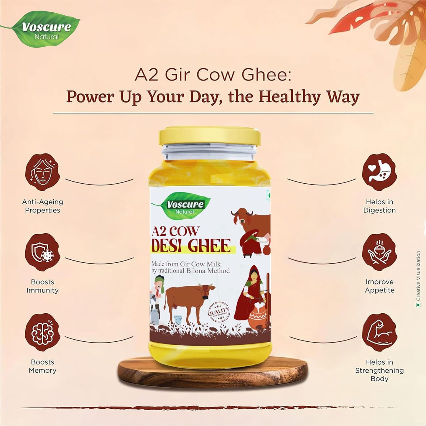 Voscure Natural Cow Desi A2 Ghee - 500 gms