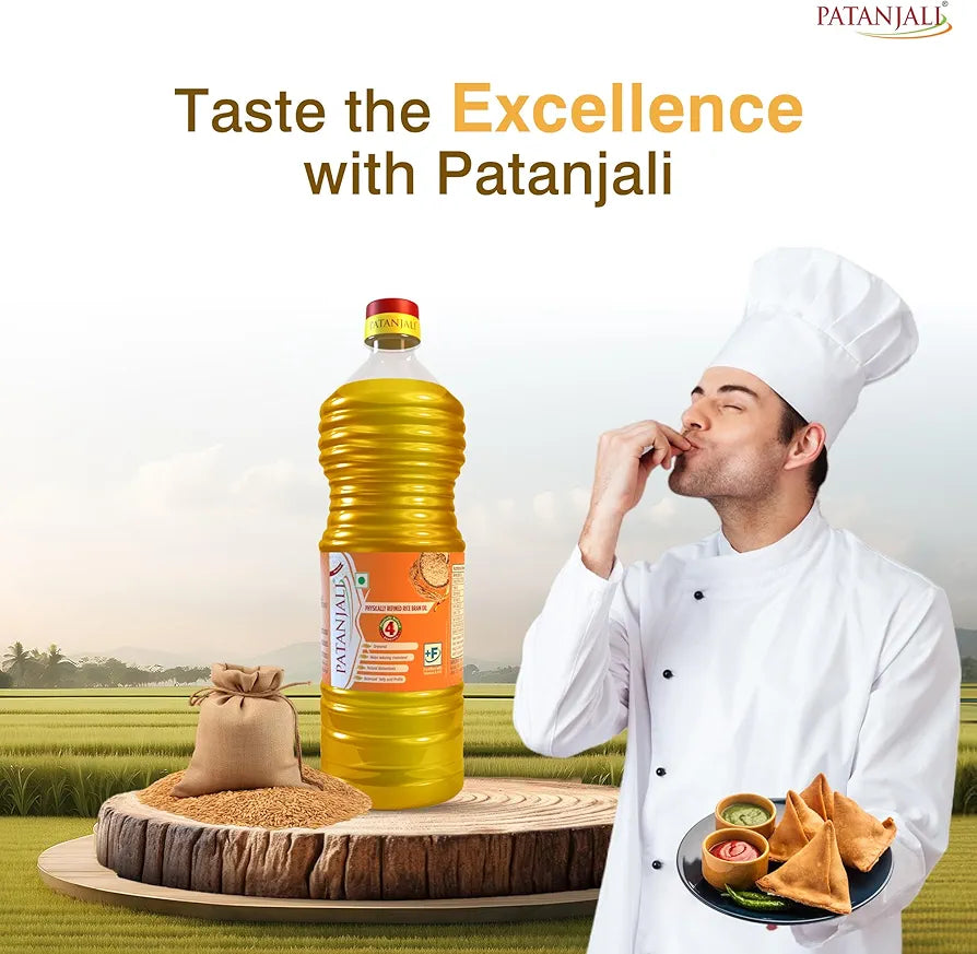 Patanjali Rice Bran Oil Cold Pressed Cooking Oil Suitable for Cooking & Frying, Nutrient-Rich & Cholesterol Free Cooking Oil for Everyday Use, 1L Bottle