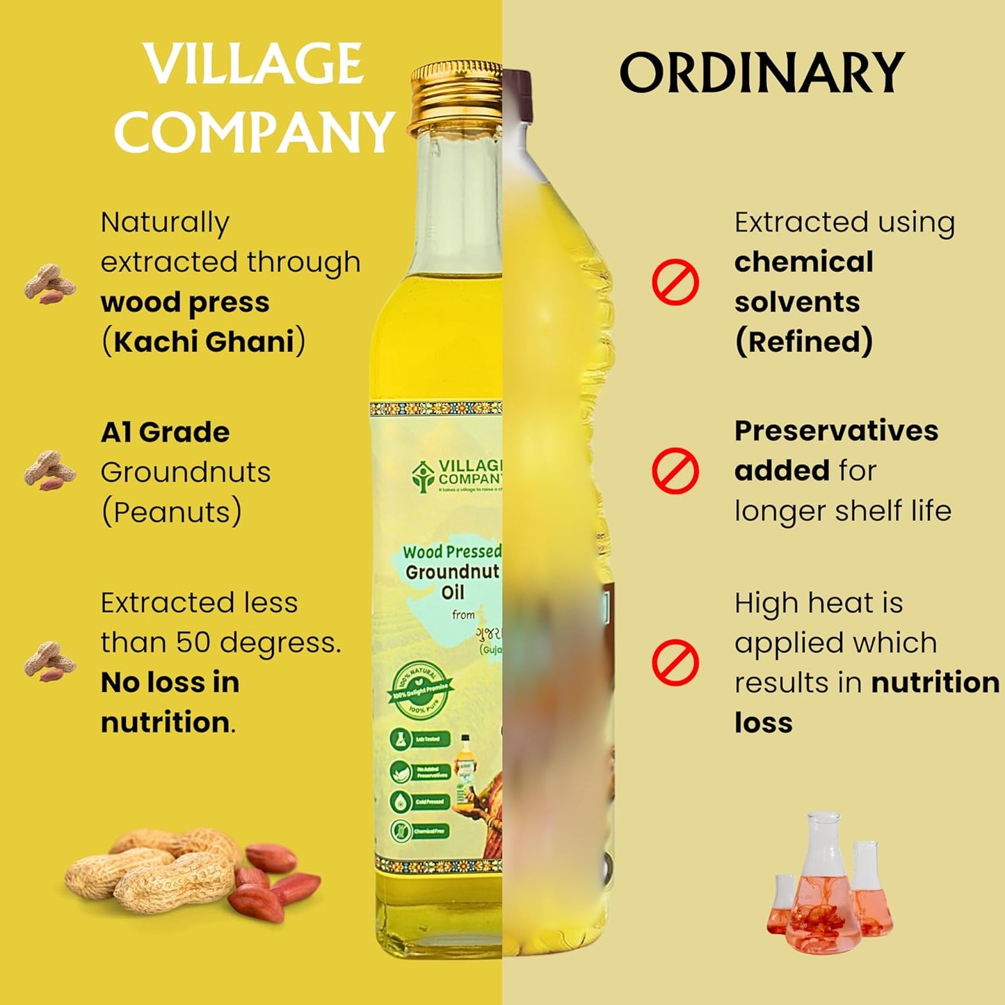 Village Company Wood Pressed Groundnut Oil - 1000 gms