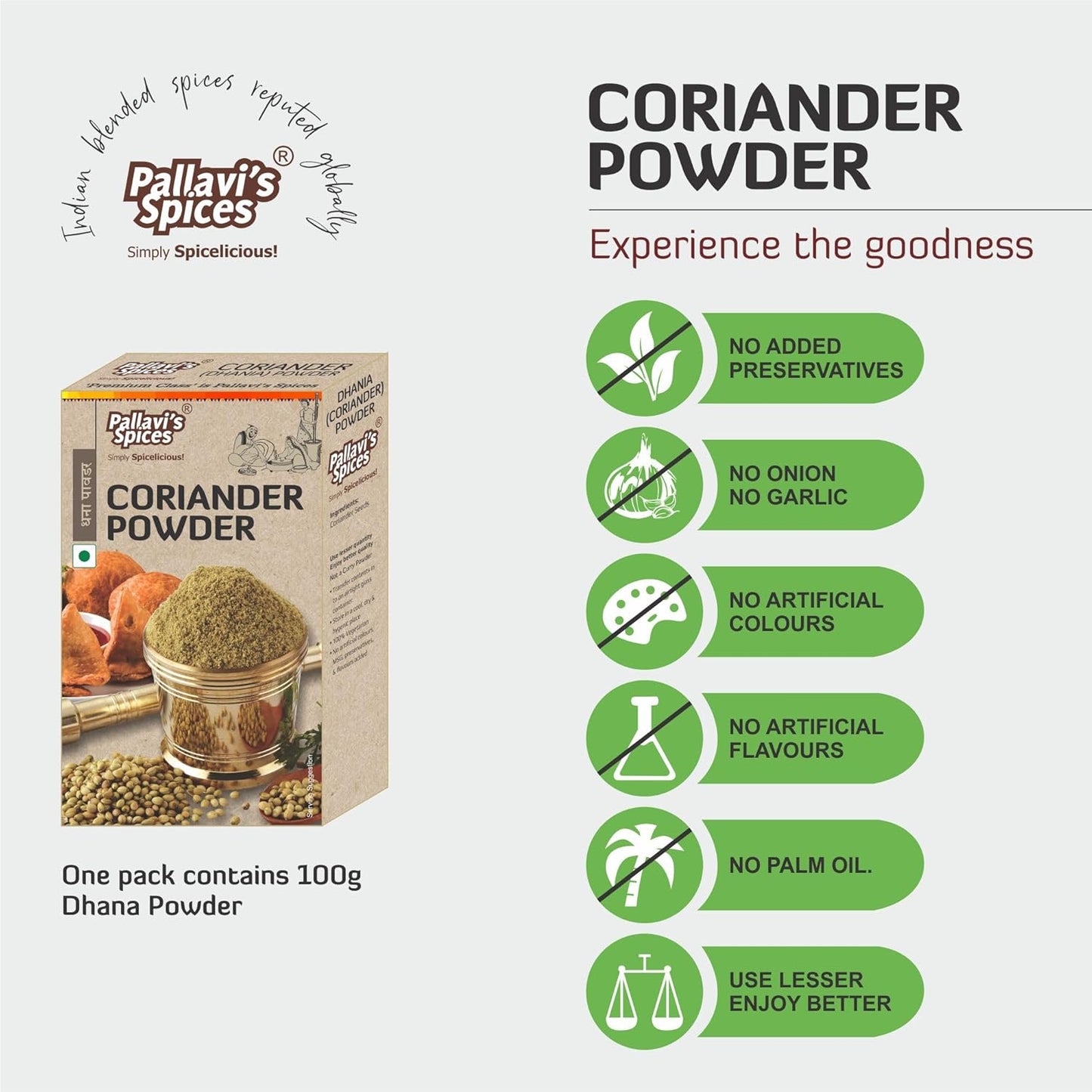 Pallavi's Spices Dhana Coriander Powder - 100 gms (pack of 4)