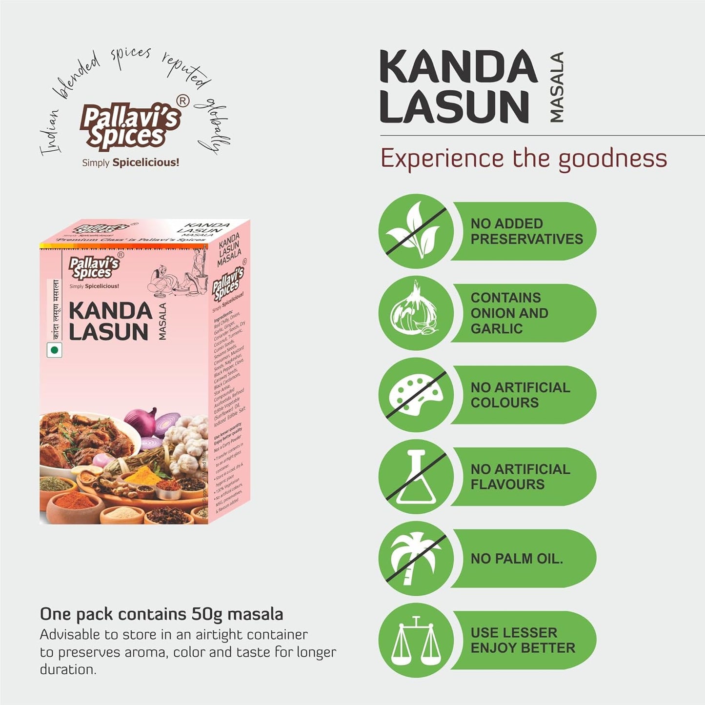 Pallavi's Spices Kanda Lasun Masala - 50 gms (Pack of 4)