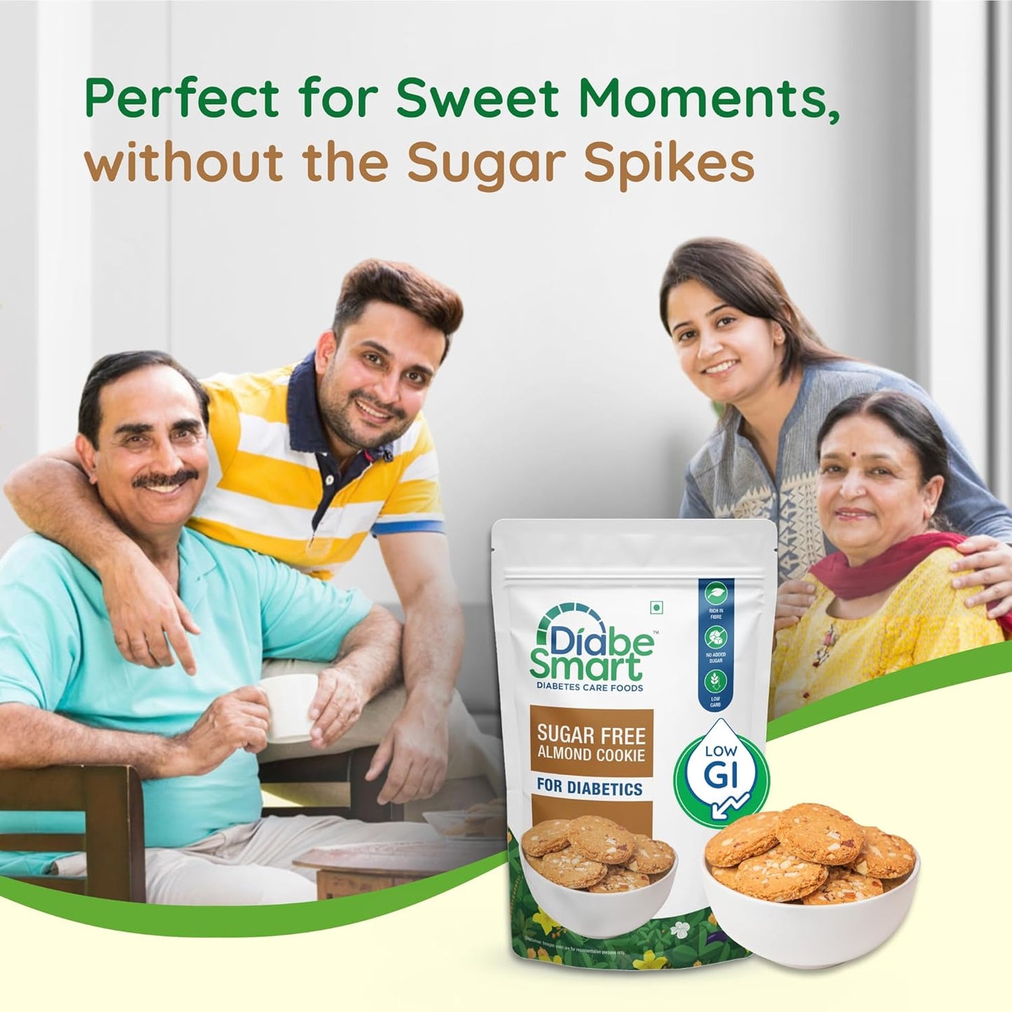 Diabe Smart Diabetic Almond Cookies Sugar Free Biscuits - 200 gms (Pack of 2)