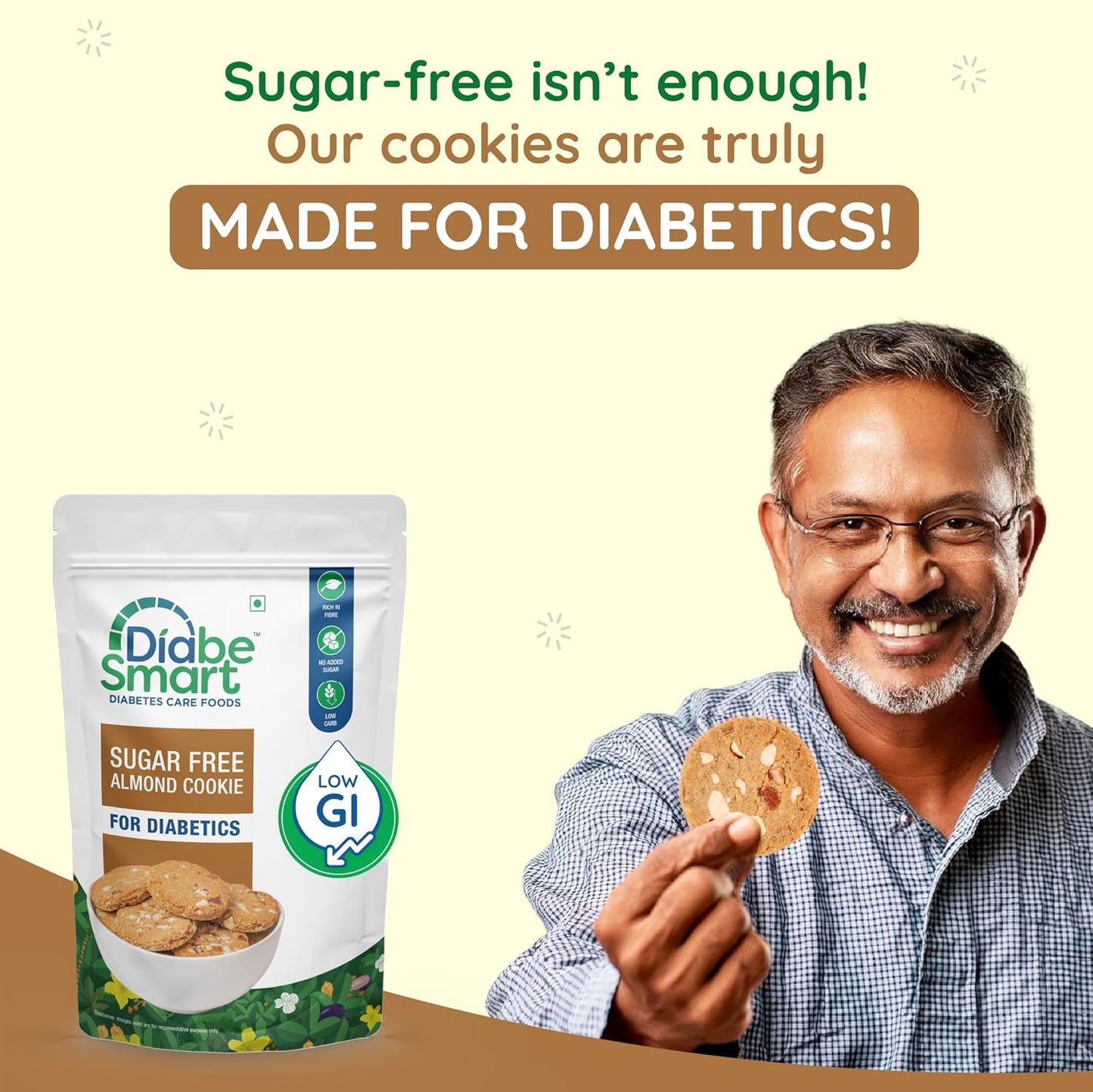 Diabe Smart Diabetic Almond Cookies Sugar Free Biscuits - 200 gms (Pack of 2)