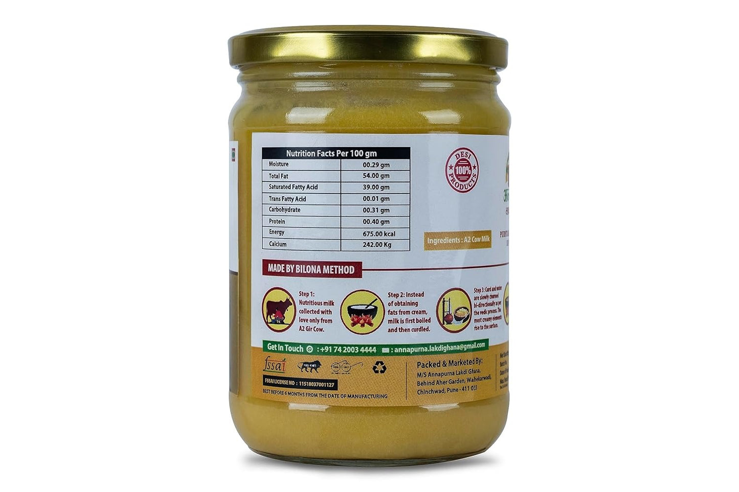 Annapurna Lakdi Ghana Gir Cow Ghee A2 Bilona - 500 ML