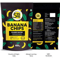 5:15PM Yellow Banana Chips Snacks - Fresh Crispy Banana Wafers Chips | Classic Salted Flavour 400grams Packet